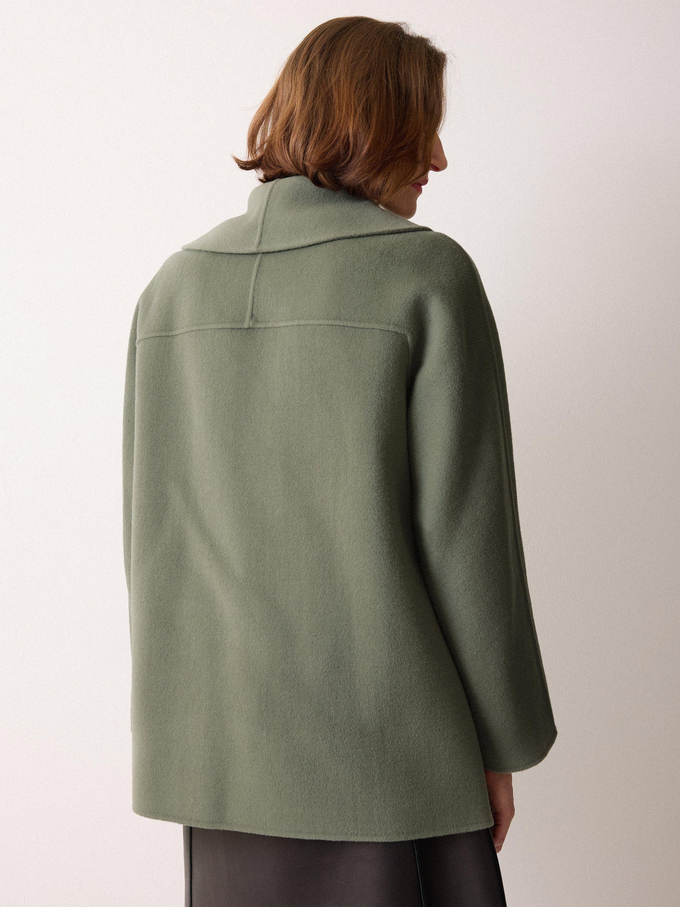Product image 2 of 5, which shows Jigsaw Short Double Faced Shawl Coat, Green, S