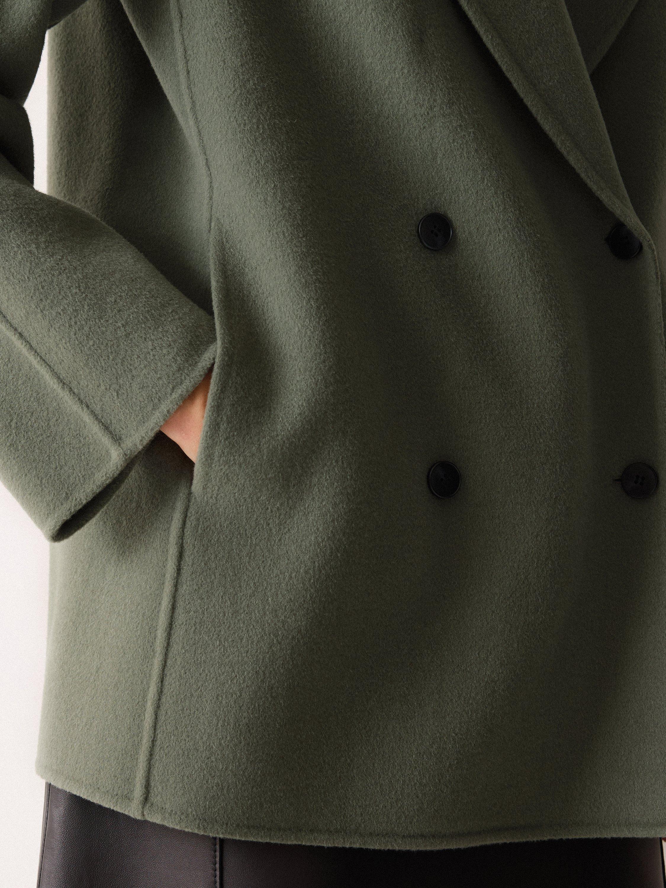 Product image 4 of 5, which shows Jigsaw Short Double Faced Shawl Coat, Green, S