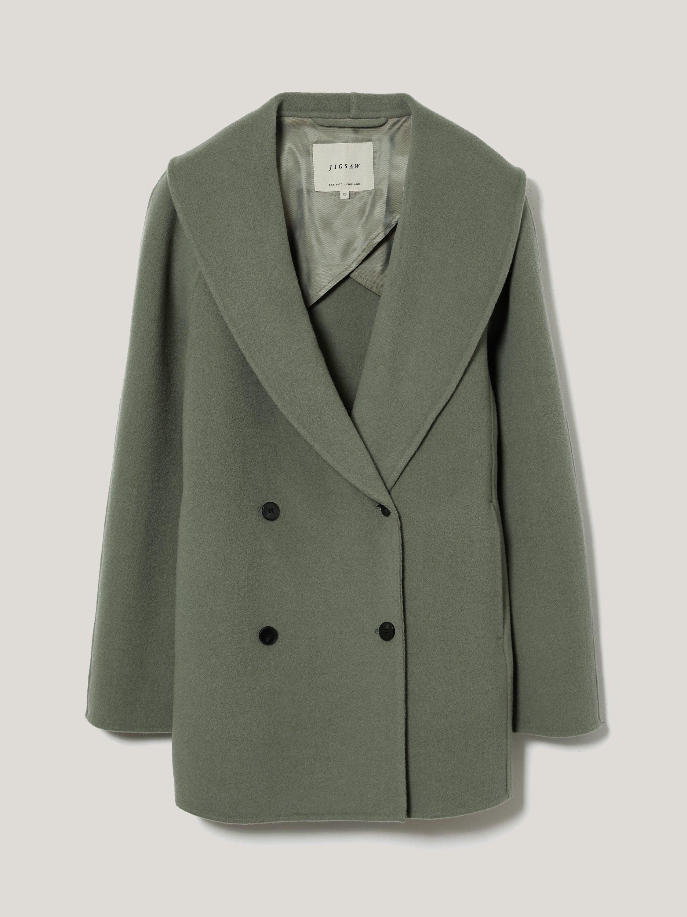 Product image 5 of 5, which shows Jigsaw Short Double Faced Shawl Coat, Green, S