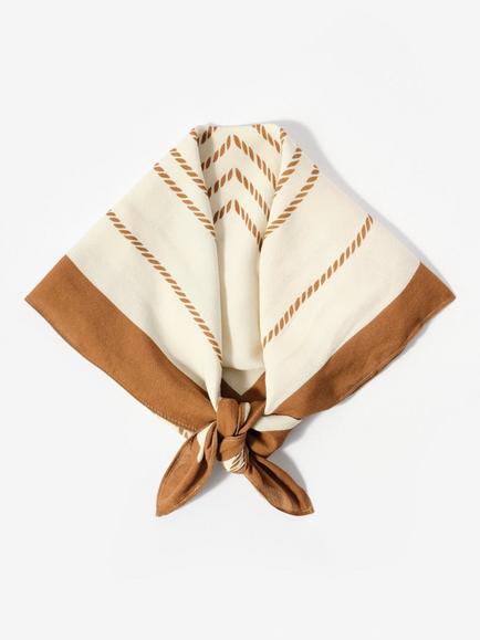 Mint Velvet Stripe Border Square Neck Scarf, Cream/Tan, Cream/Tan
