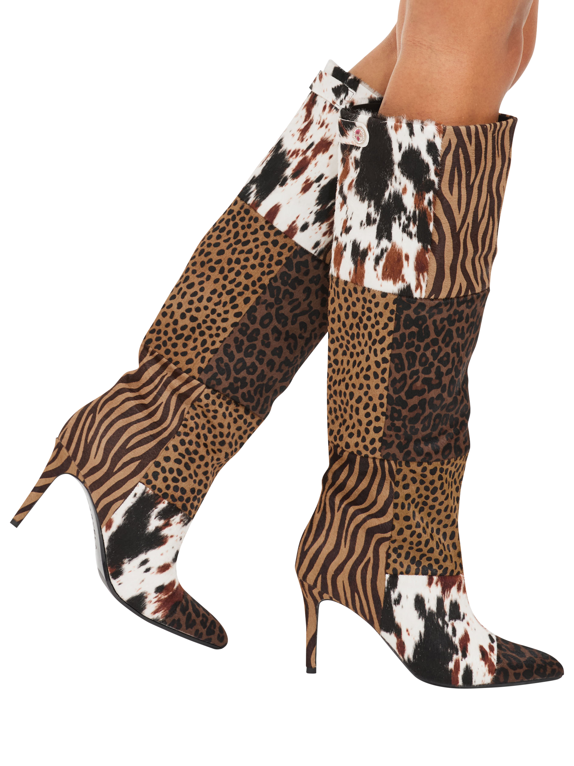 Carvela Amore Calf Hair Leather Knee High Boots, Brown/Multi