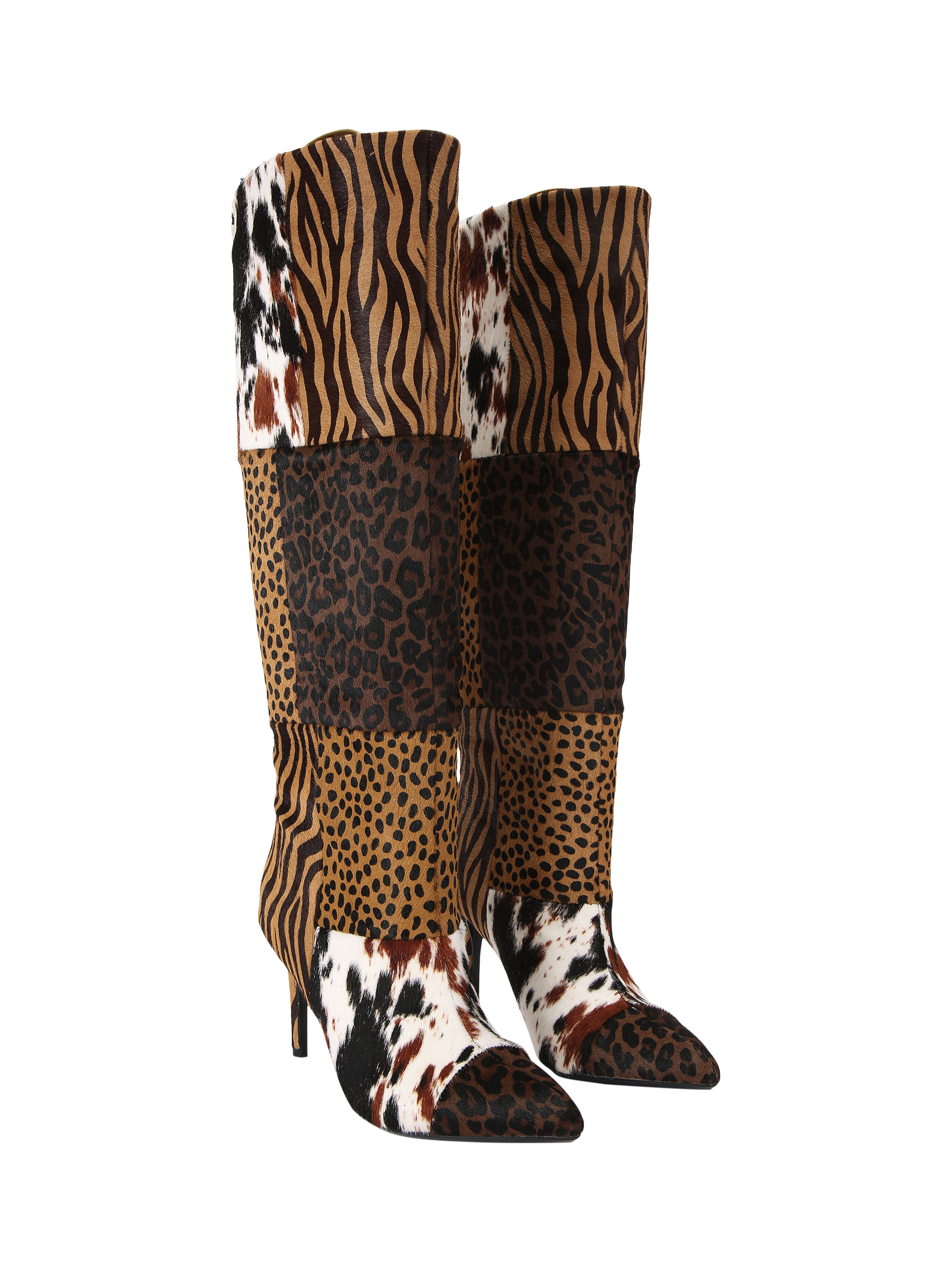Carvela Amore Calf Hair Leather Knee High Boots, Brown/Multi