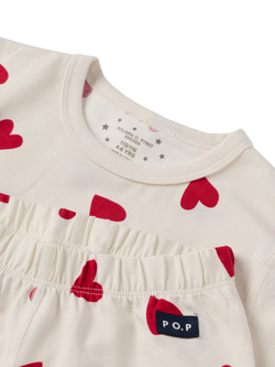 Polarn O. Pyret Kids' Cotton Long Sleeved Heart Print Pyjama Set, White - view 2, White