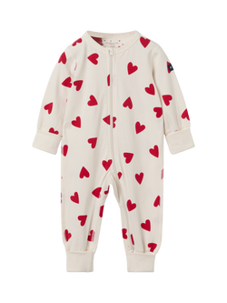 Polarn O. Pyret Baby Cotton Blend Heart Print Sleepsuit, White/Red
