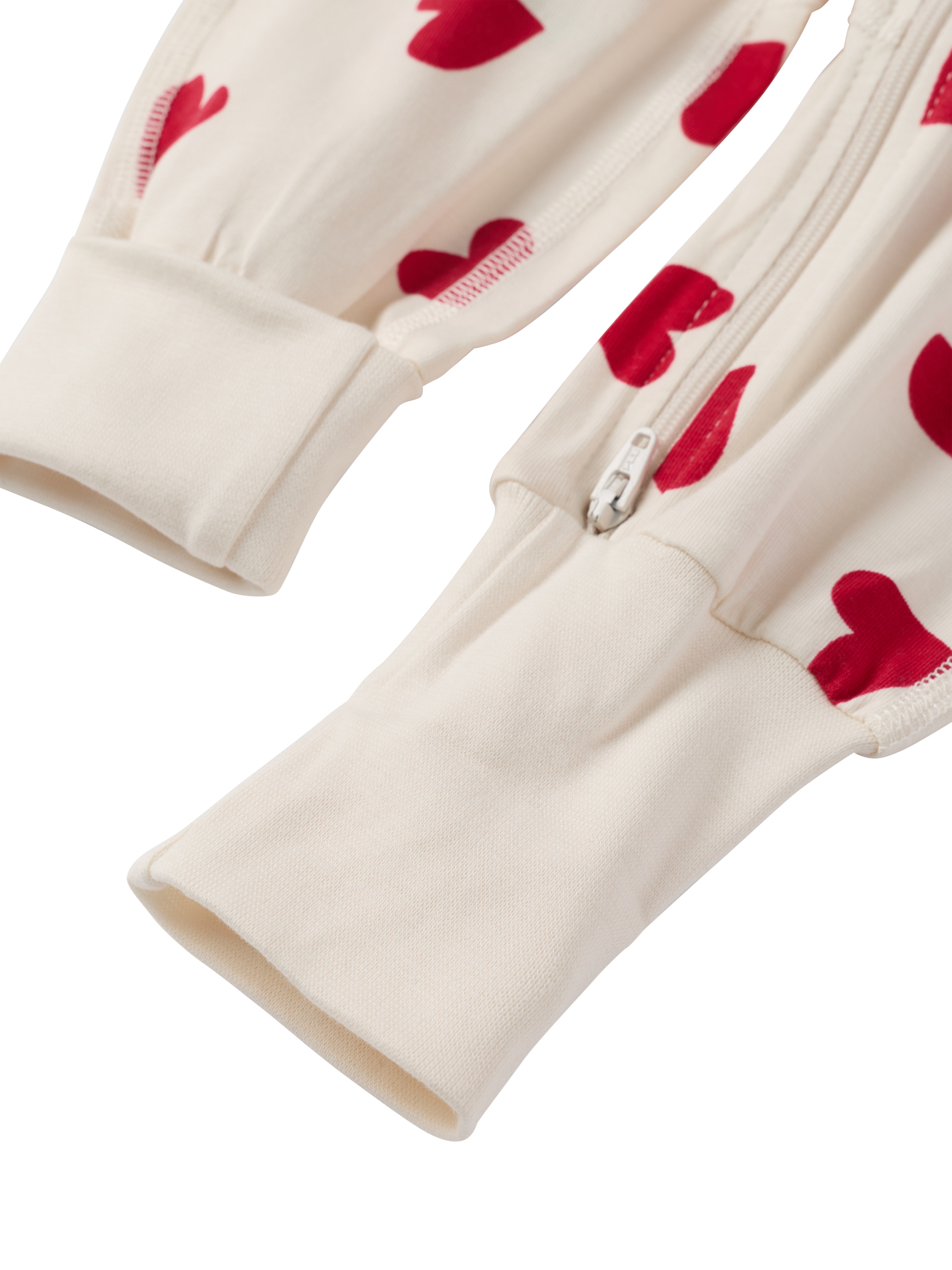 Product image 3 of 3, which shows Polarn O. Pyret Baby Cotton Blend Heart Print Sleepsuit, White/Red, 0-2 months