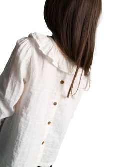 Polarn O. Pyret Kids' Cotton Long Sleeved Frill Blouse, White - view 2, White
