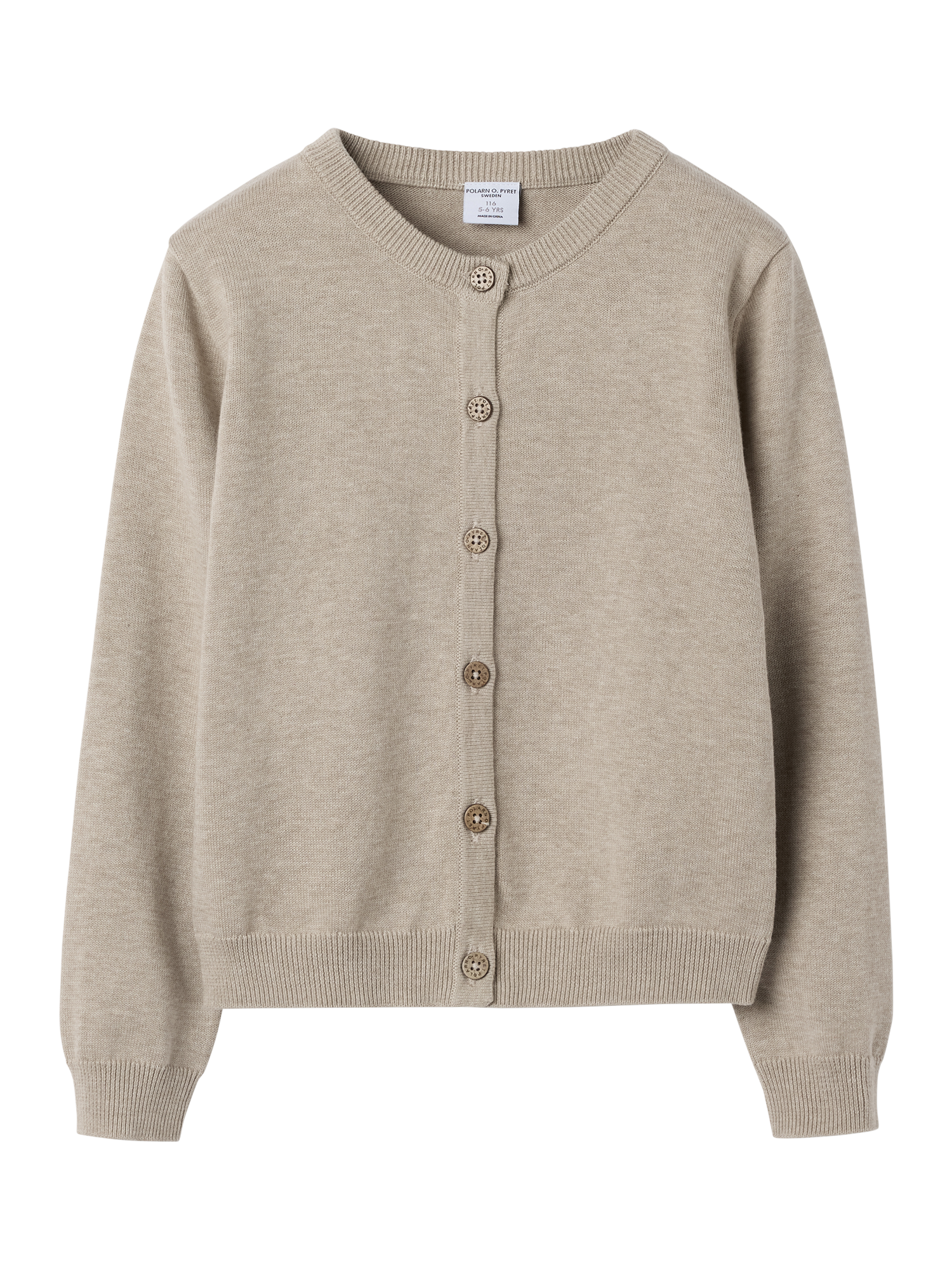 Product image 1 of 3, which shows Polarn O. Pyret Kids' Pure Cotton Button Down Cardigan, Natural, 3-4 years
