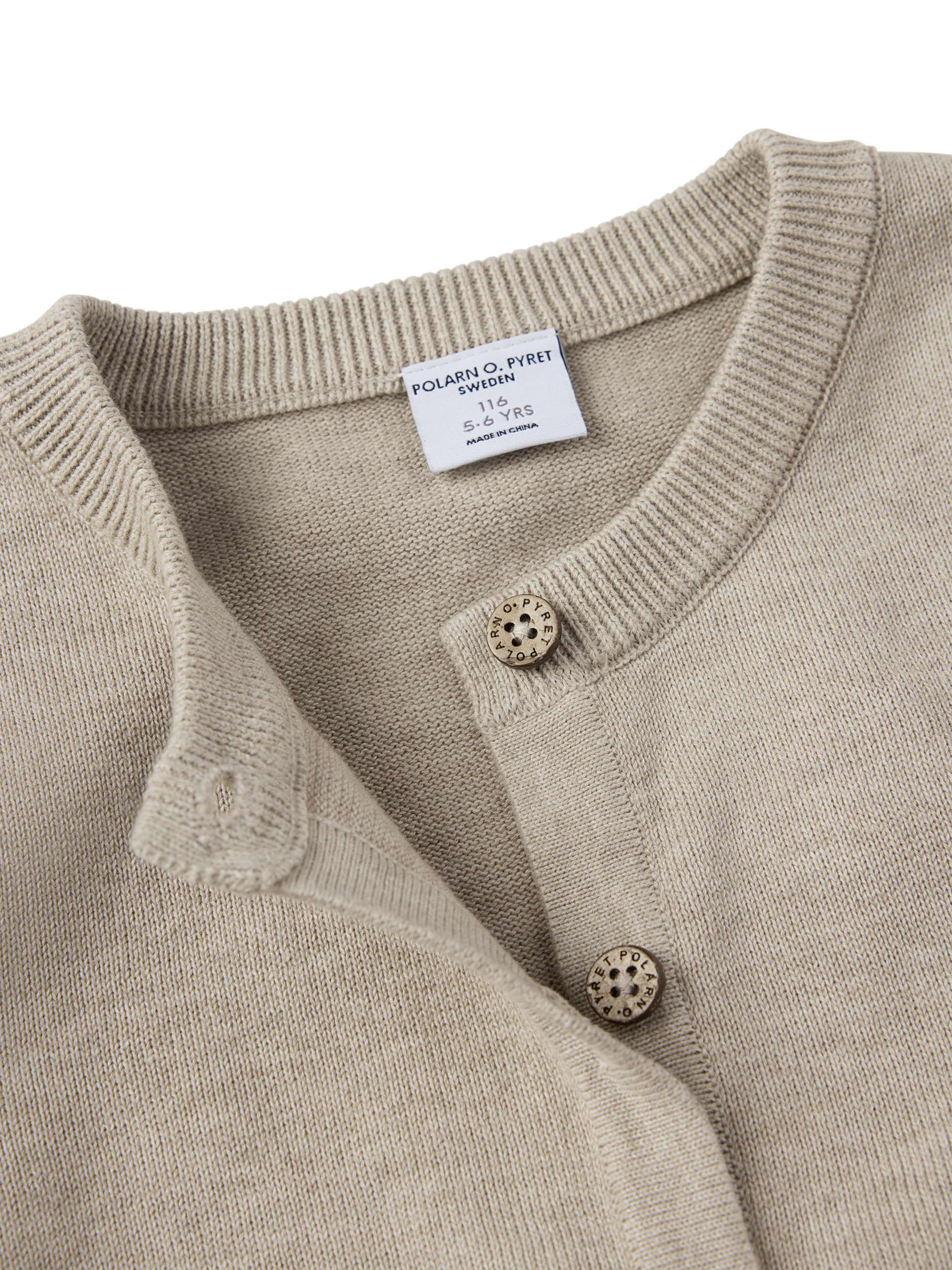 Product image 2 of 3, which shows Polarn O. Pyret Kids' Pure Cotton Button Down Cardigan, Natural, 3-4 years