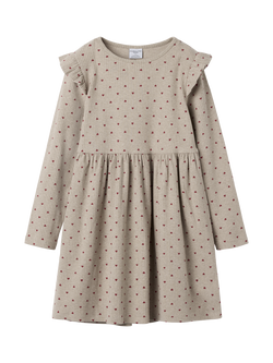 Polarn O. Pyret Kids' Cotton Blend Long Sleeved Heart Print Dress, Natural, Natural