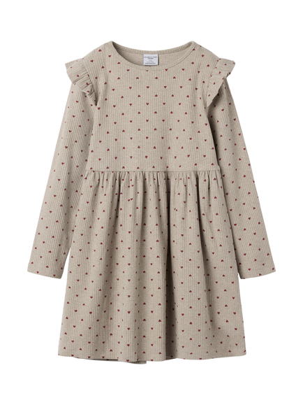 Polarn O. Pyret Kids' Cotton Blend Long Sleeved Heart Print Dress, Natural, Natural