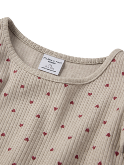 Polarn O. Pyret Kids' Cotton Blend Long Sleeved Heart Print Dress, Natural - view 2, Natural