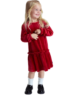 Polarn O. Pyret Kids' Velour Puff Sleeve Dress, Red, Red