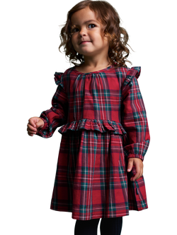 Polarn O. Pyret Kids' Cotton Long Sleeved Check Dress, Red, Red