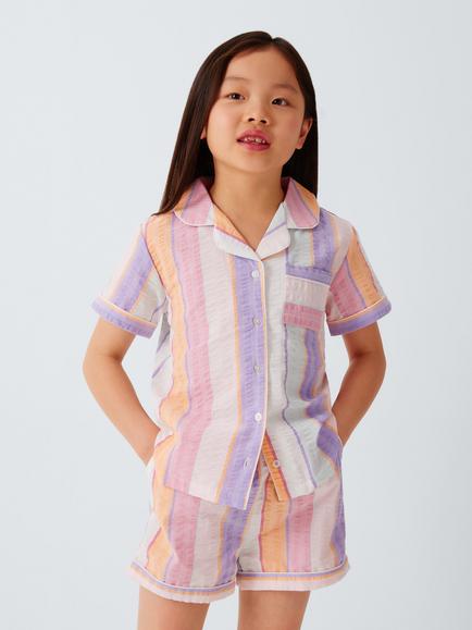 John Lewis Kids' Woven Stripe Short Pyjamas, Pastel Multi, Pastel Multi