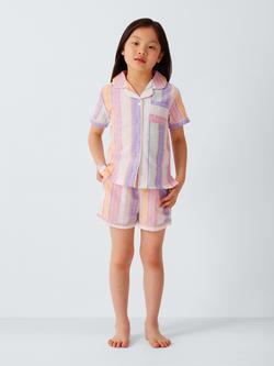 John Lewis Kids' Woven Stripe Short Pyjamas, Pastel Multi - view 2, Pastel Multi