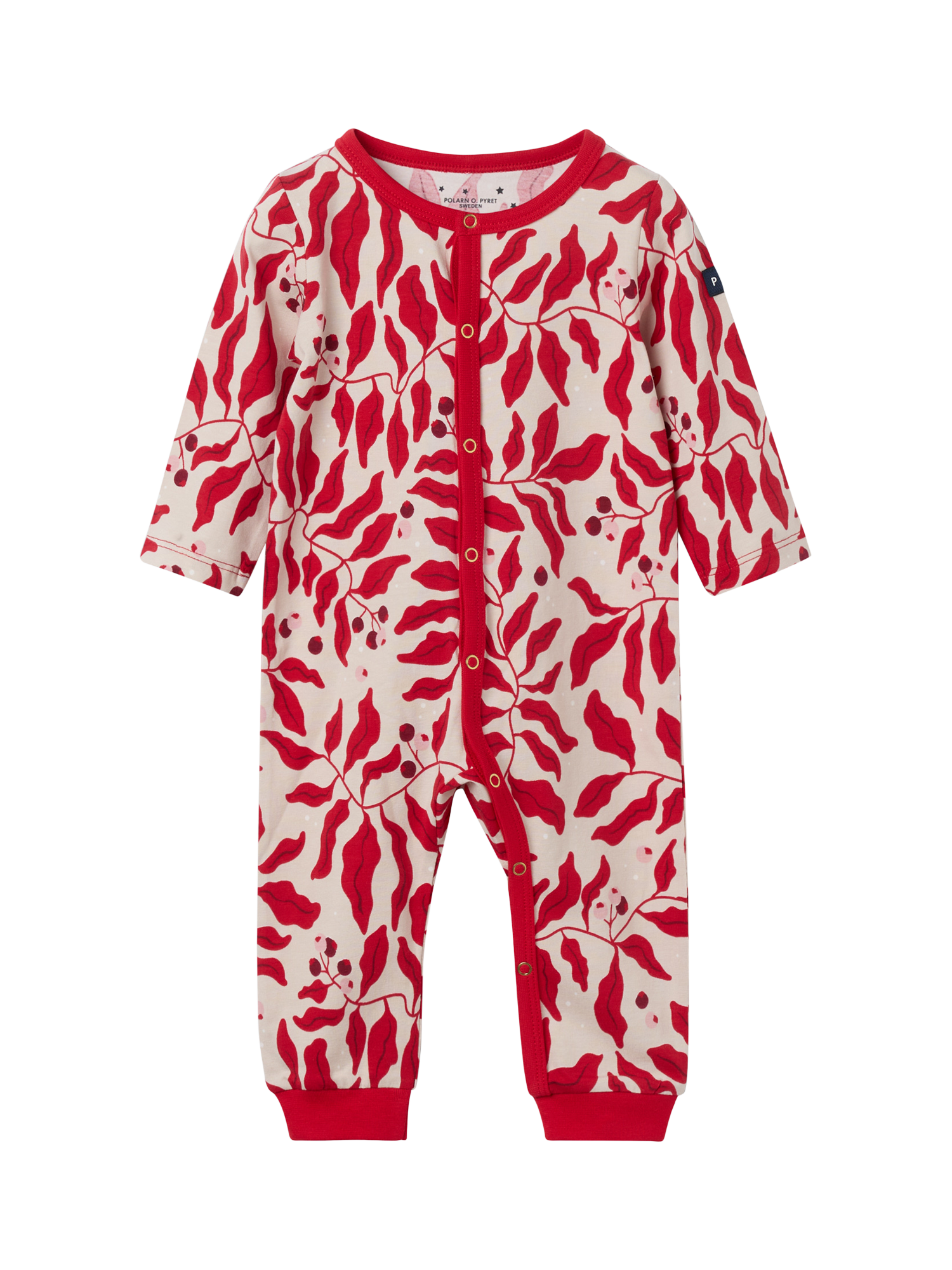 Product image 1 of 2, which shows Polarn O. Pyret Baby Cotton Blend Christmas Berry Sleepsuit, Red, 2-4 years