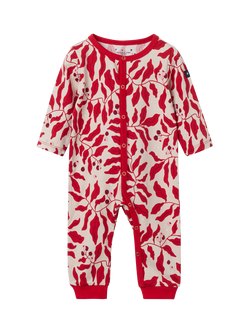 Polarn O. Pyret Baby Cotton Blend Christmas Berry Sleepsuit, Red, Red