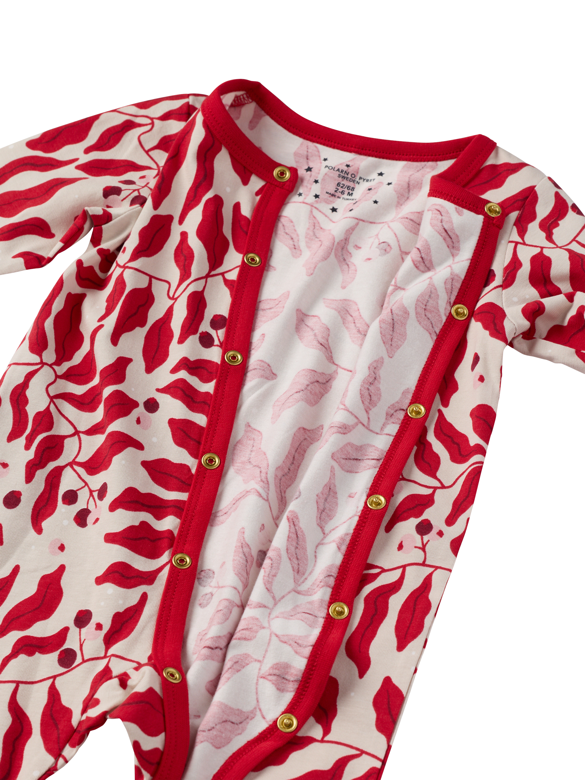 Product image 2 of 2, which shows Polarn O. Pyret Baby Cotton Blend Christmas Berry Sleepsuit, Red, 2-4 years