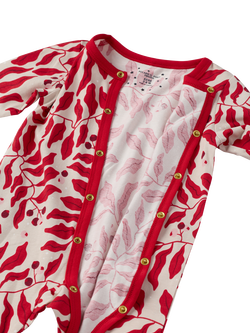 Polarn O. Pyret Baby Cotton Blend Christmas Berry Sleepsuit, Red - view 2, Red