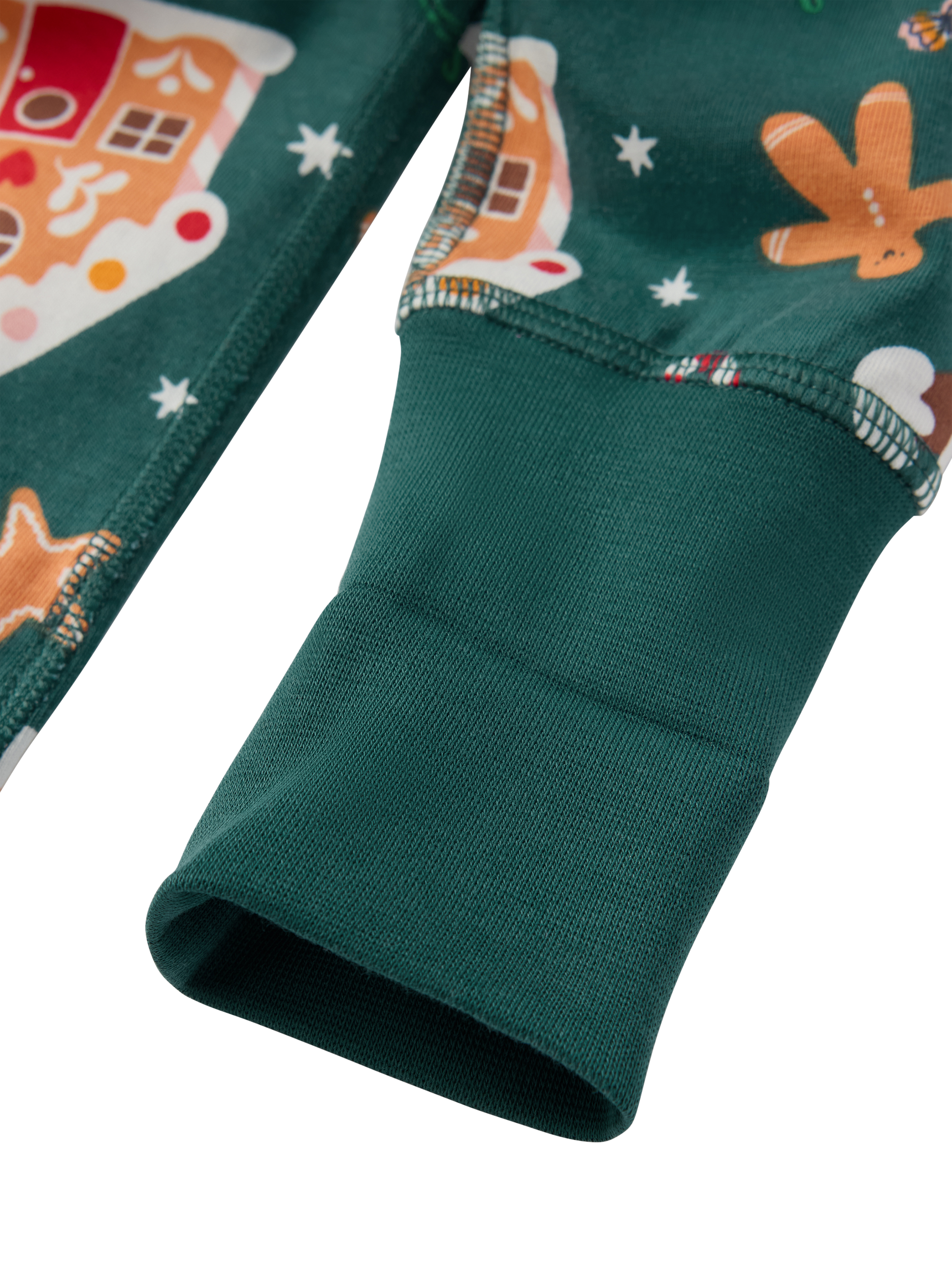 Product image 2 of 3, which shows Polarn O. Pyret Baby Cotton Blend Gingerbread Sleepsuit, Green/Multi, 0-2 months