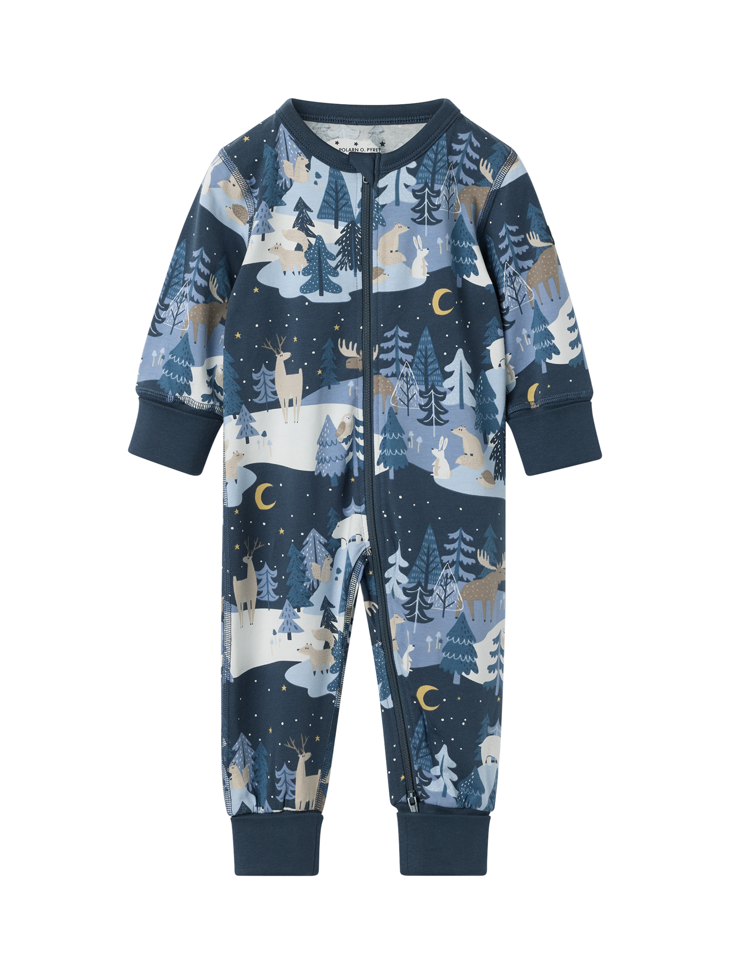Polarn O. Pyret Baby Cotton Blend Wonderland Sleepsuit, Blue/Multi, 6-12 months