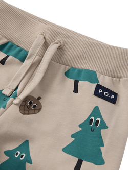 Polarn O. Pyret Baby Cotton Christmas Drawstring Joggers, Taupe - view 2, Taupe