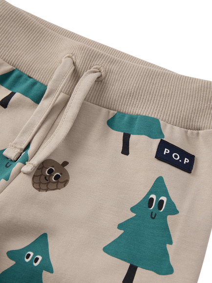Polarn O. Pyret Baby Cotton Christmas Drawstring Joggers, Taupe - view 2, Taupe