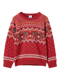 Polarn O. Pyret Kids' Cotton Fair Isle Christmas Jumper, Chilli Pepper Red, Chilli Pepper Red