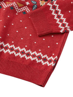 Polarn O. Pyret Kids' Cotton Fair Isle Christmas Jumper, Chilli Pepper Red - view 2, Chilli Pepper Red
