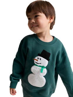 Polarn O. Pyret Baby Cotton Snowman Sweatshirt, Green, Green