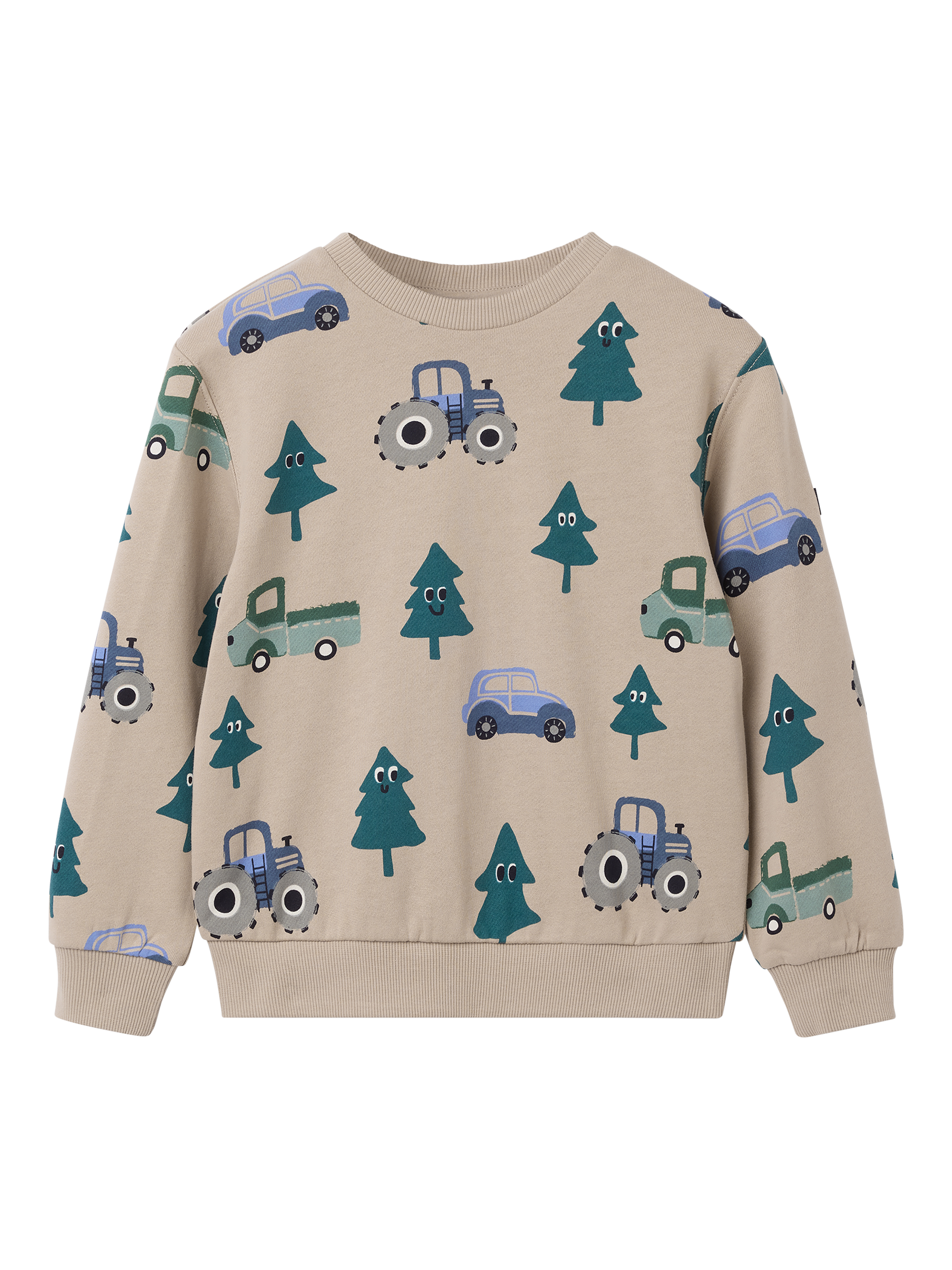 Polarn O. Pyret Kids' Cotton Christmas Tree Print Sweatshirt, Natural