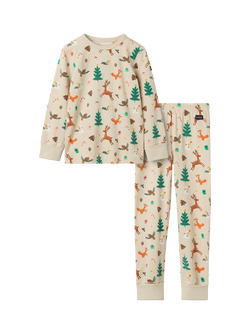 Polarn O. Pyret Kids' Cotton Blend Long Sleeved Christmas Pyjamas, Natural, Natural