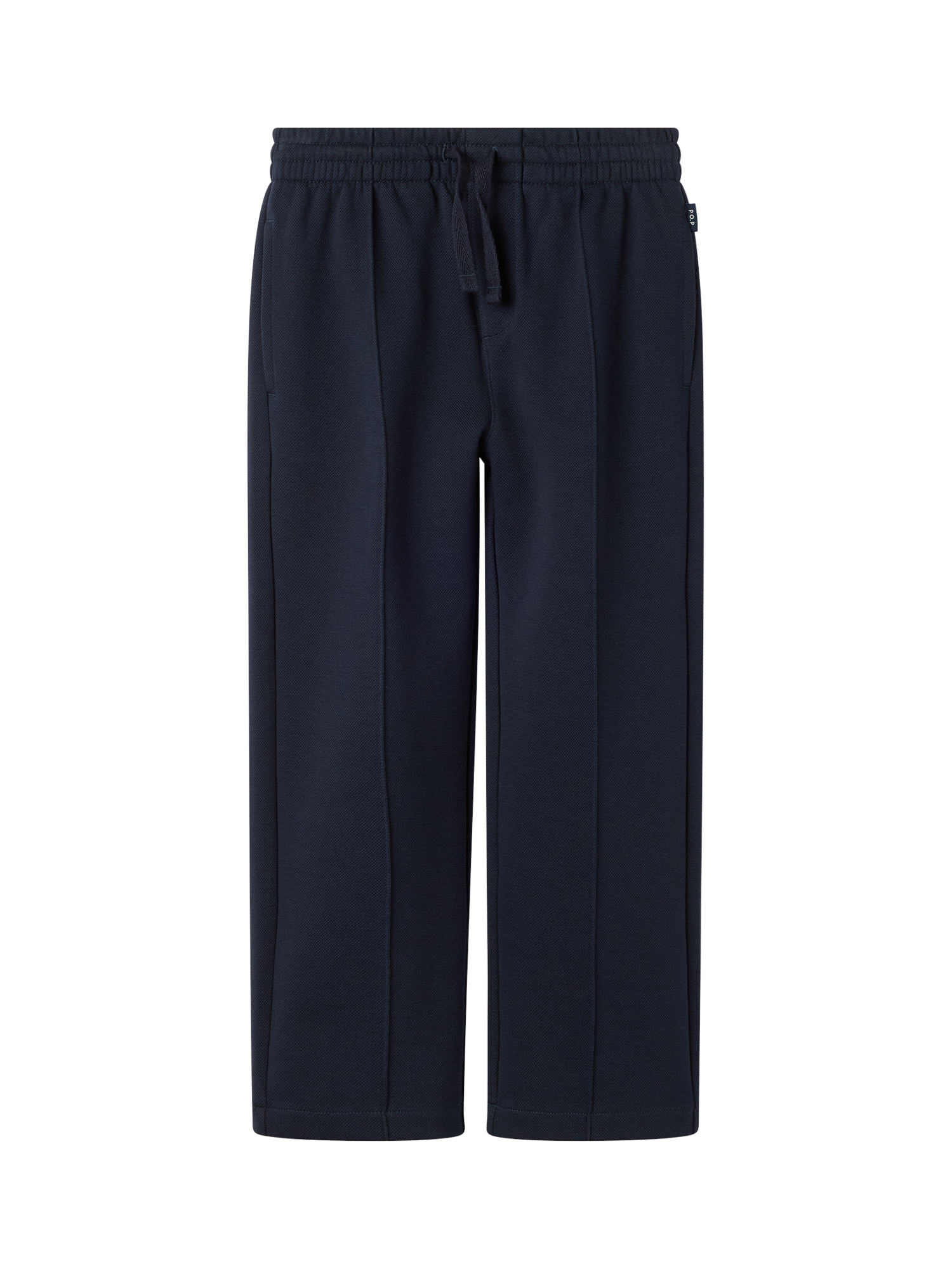Product image 1 of 4, which shows Polarn O. Pyret Baby Cotton Blend Drawstring Trousers, Blue, 3-4 years