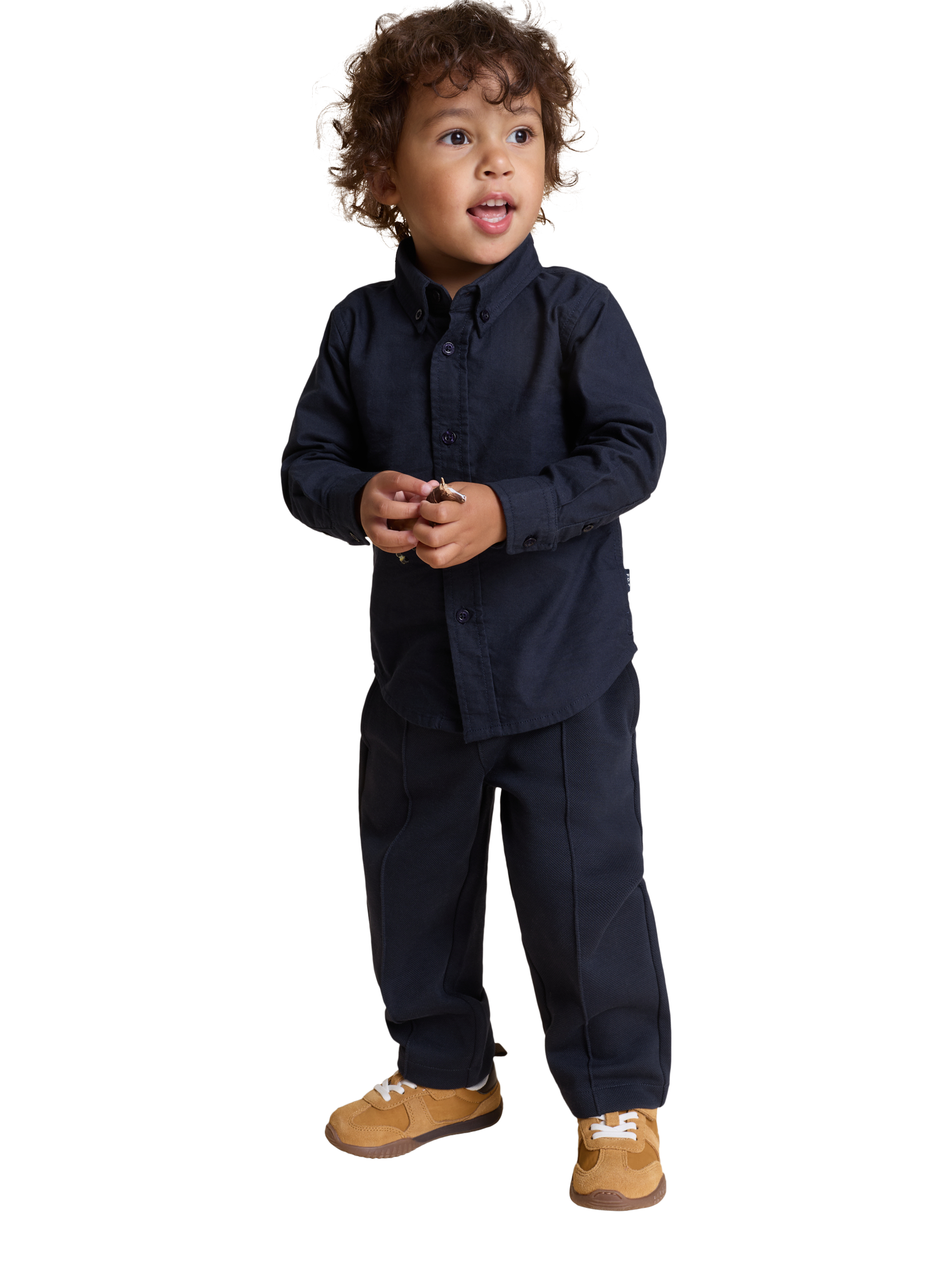 Product image 4 of 4, which shows Polarn O. Pyret Baby Cotton Blend Drawstring Trousers, Blue, 3-4 years