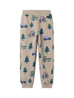 Polarn O. Pyret Kids' Cotton Christmas Tree Print Joggers, Natural, Natural