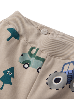 Polarn O. Pyret Kids' Cotton Christmas Tree Print Joggers, Natural - view 2, Natural