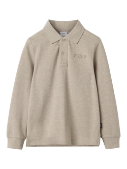 Polarn O. Pyret Kids' Cotton Long Sleeved Polo Top, Natural
