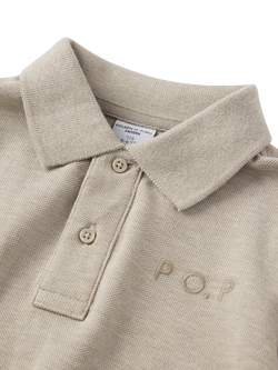 Polarn O. Pyret Kids' Cotton Long Sleeved Polo Top - view 2, Natural