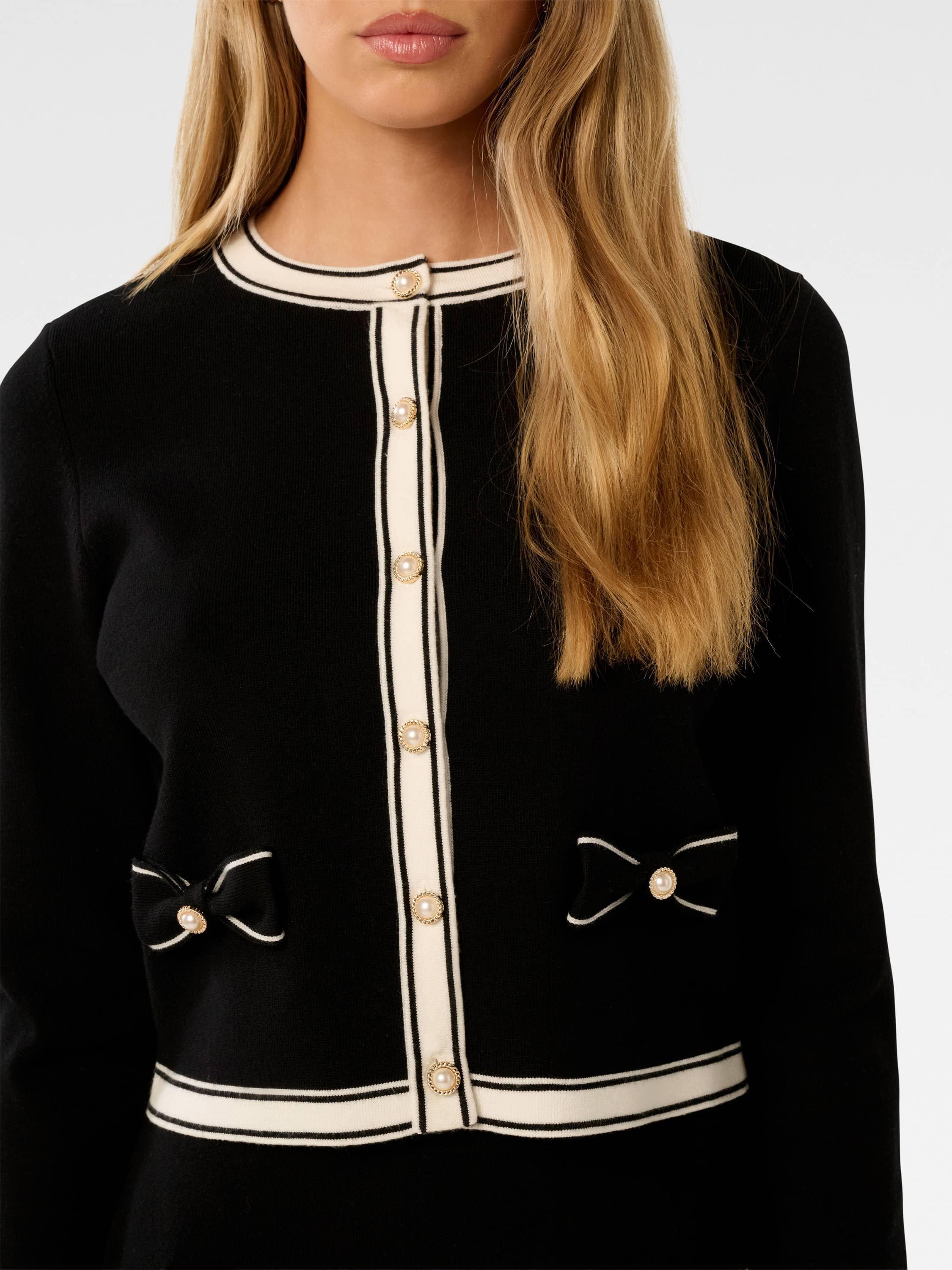 Product image 4 of 5, which shows Forever New Cece Colour Block Bow Cardigan, Black/Porcelain, L