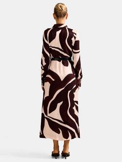 Forever New Elliana Printed Long Sleeve Collar Midi Shirt Dress - view 2, Choc Nusa Leaf