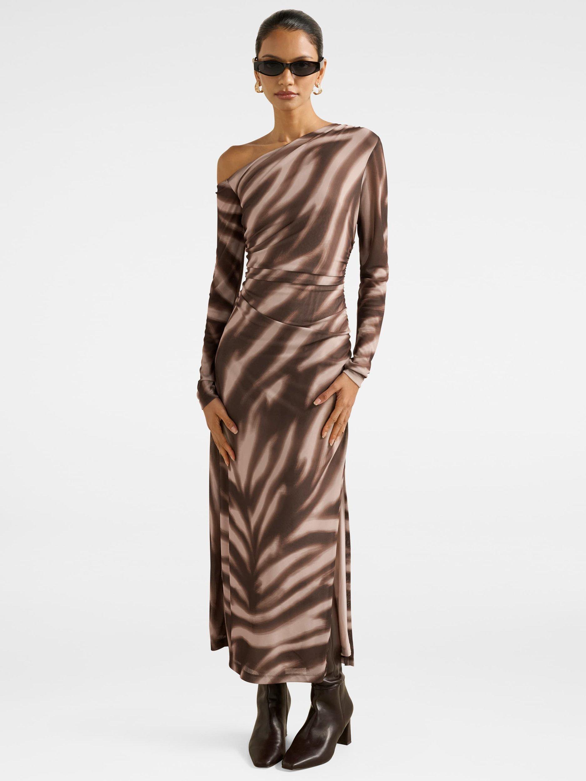 Forever New Gemma Petite One Shoulder Sleeve Asymmetric Neck Midi Dress