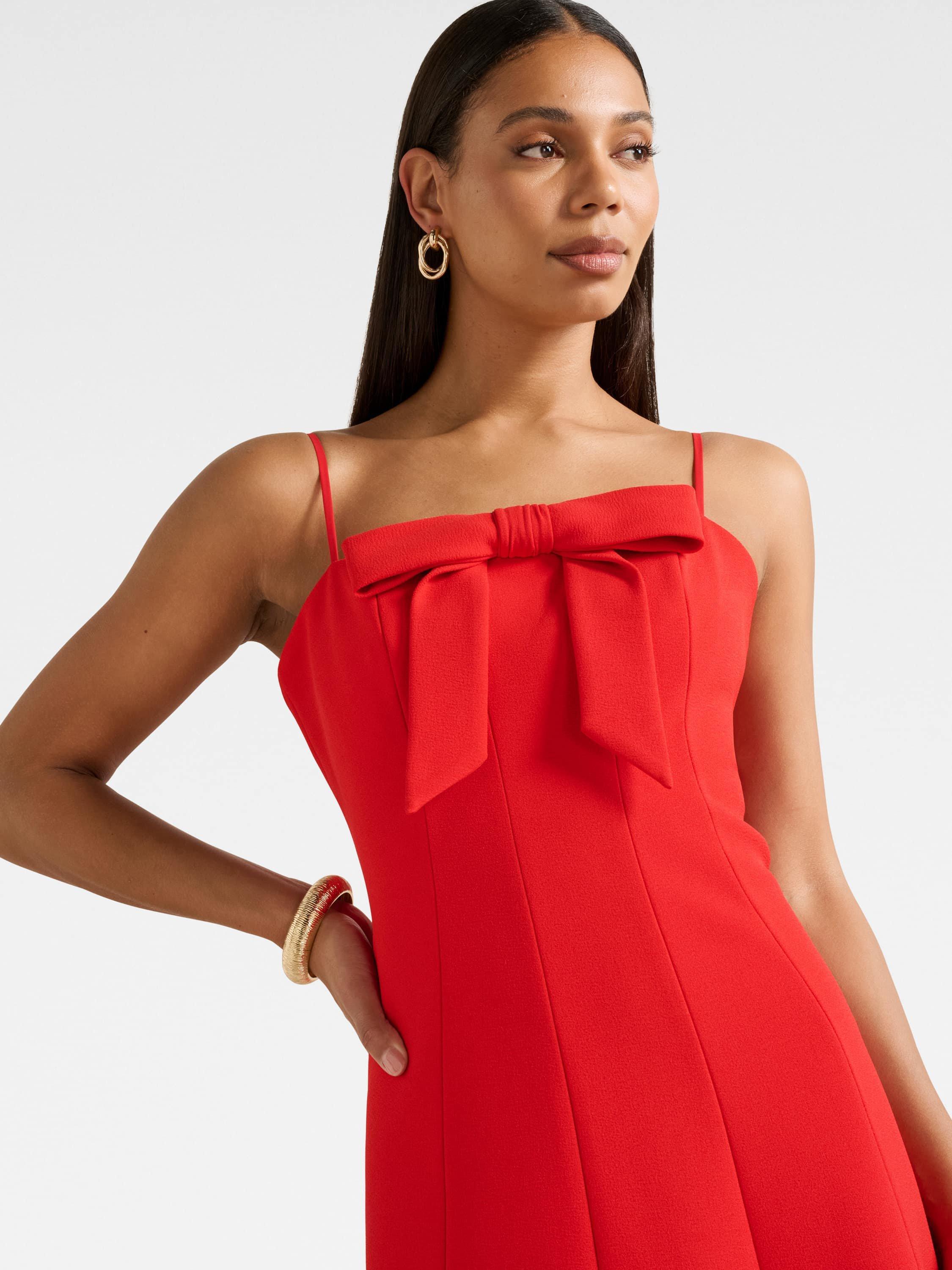 Product image 4 of 4, which shows Forever New Harlow Bow Front Midi Dress , Red, 4