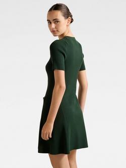 Forever New Mallory Round Neck Flared Short Sleeve Knit Mini Dress - view 2, Deep Green