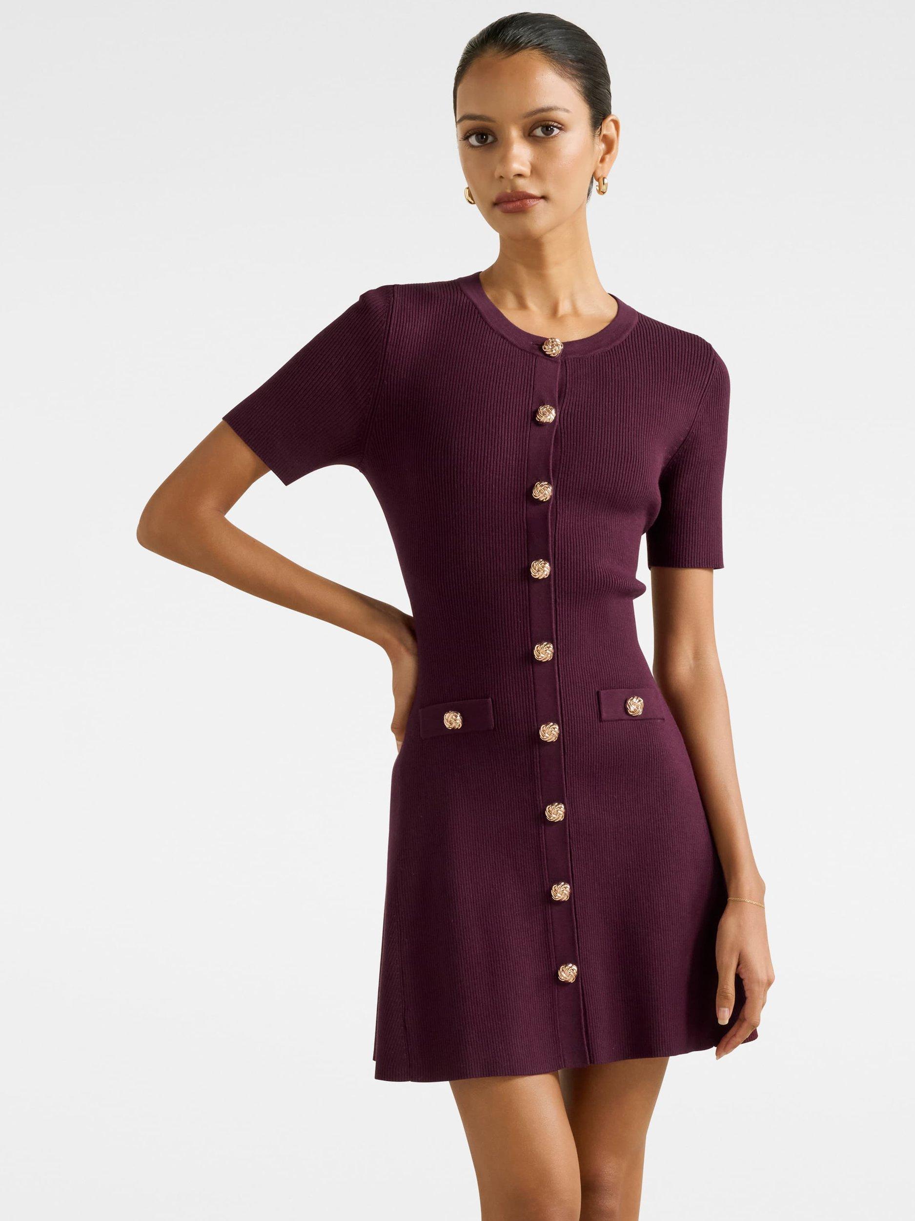 Forever New Mallory Petite Short Sleeve Button Neck Mini Dress