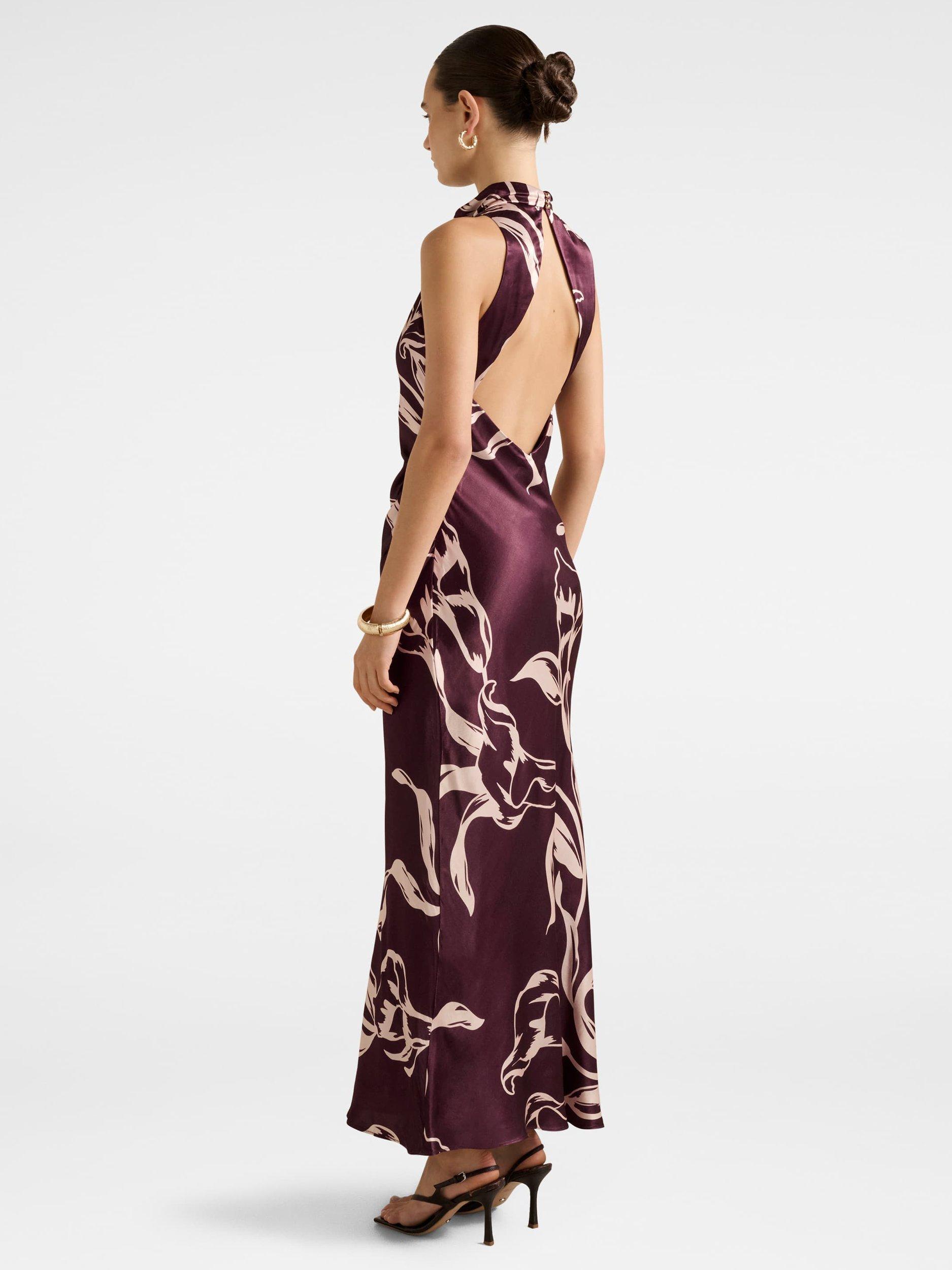 Product image 2 of 4, which shows Forever New Michelle Open Back Satin Maxi Dress , Multi, 4