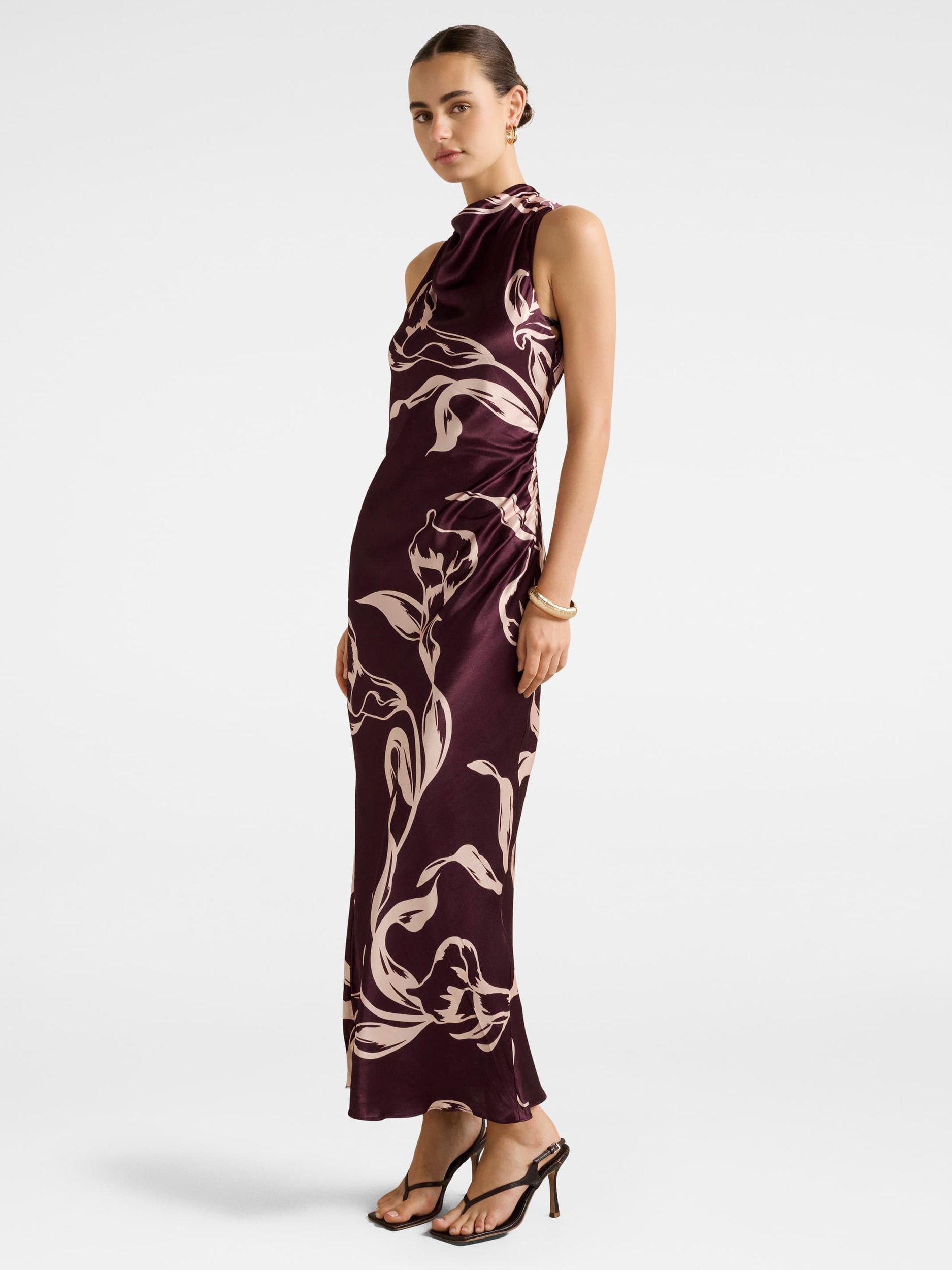 Product image 3 of 4, which shows Forever New Michelle Open Back Satin Maxi Dress , Multi, 4