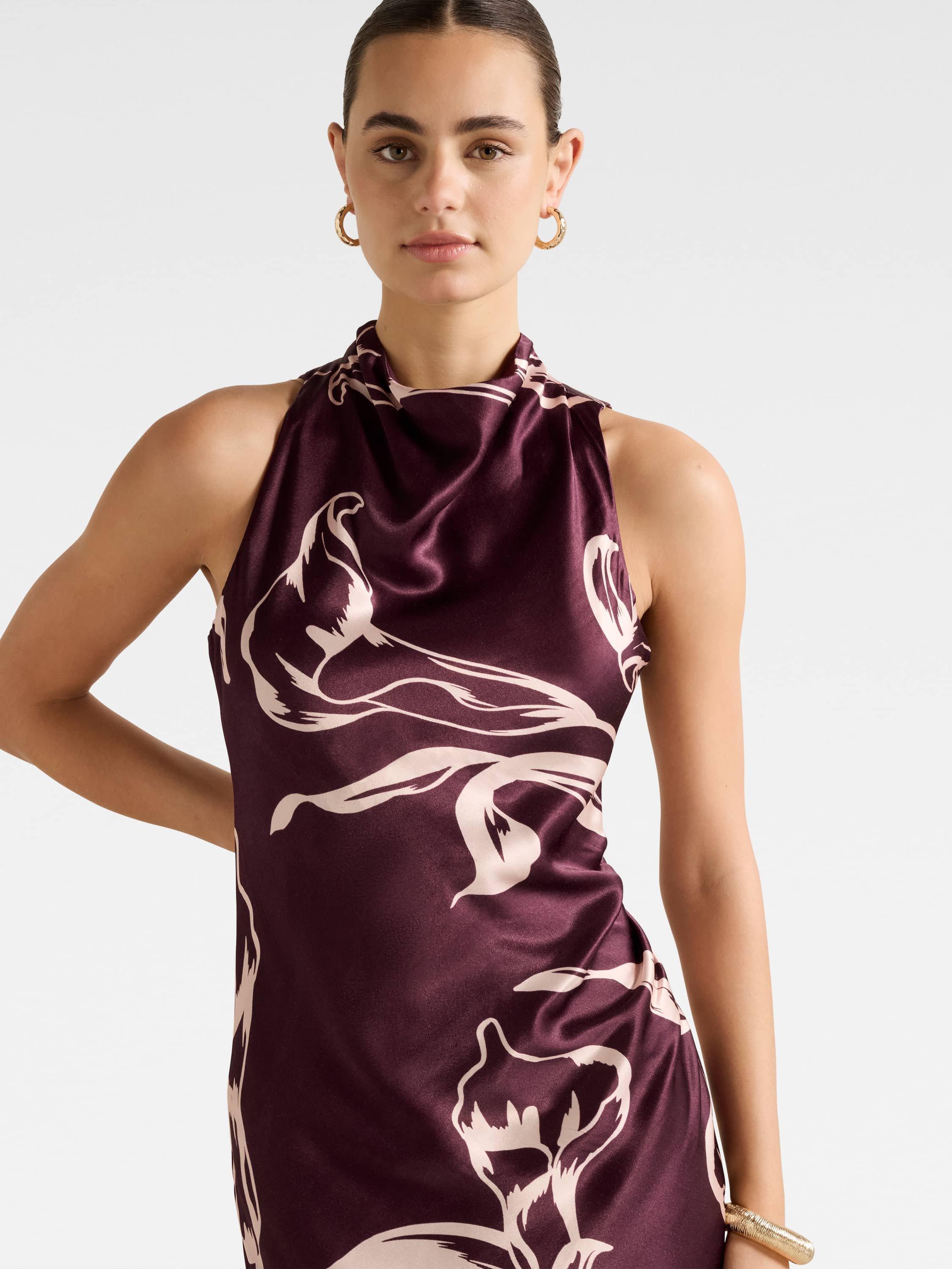 Product image 4 of 4, which shows Forever New Michelle Open Back Satin Maxi Dress , Multi, 4