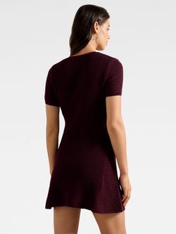 Forever New Rosa Knit Short Sleeve Button Neck Mini Dress - view 2, Berry