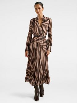 Forever New Skyla Petite Pleated Long Sleeve V Neck Midi Dress, Zaya Abstract