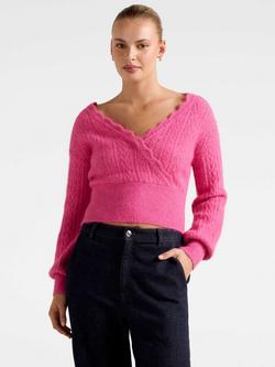 Forever New Kylie Long Sleeve Wrap Over Neck Sweater, Pink